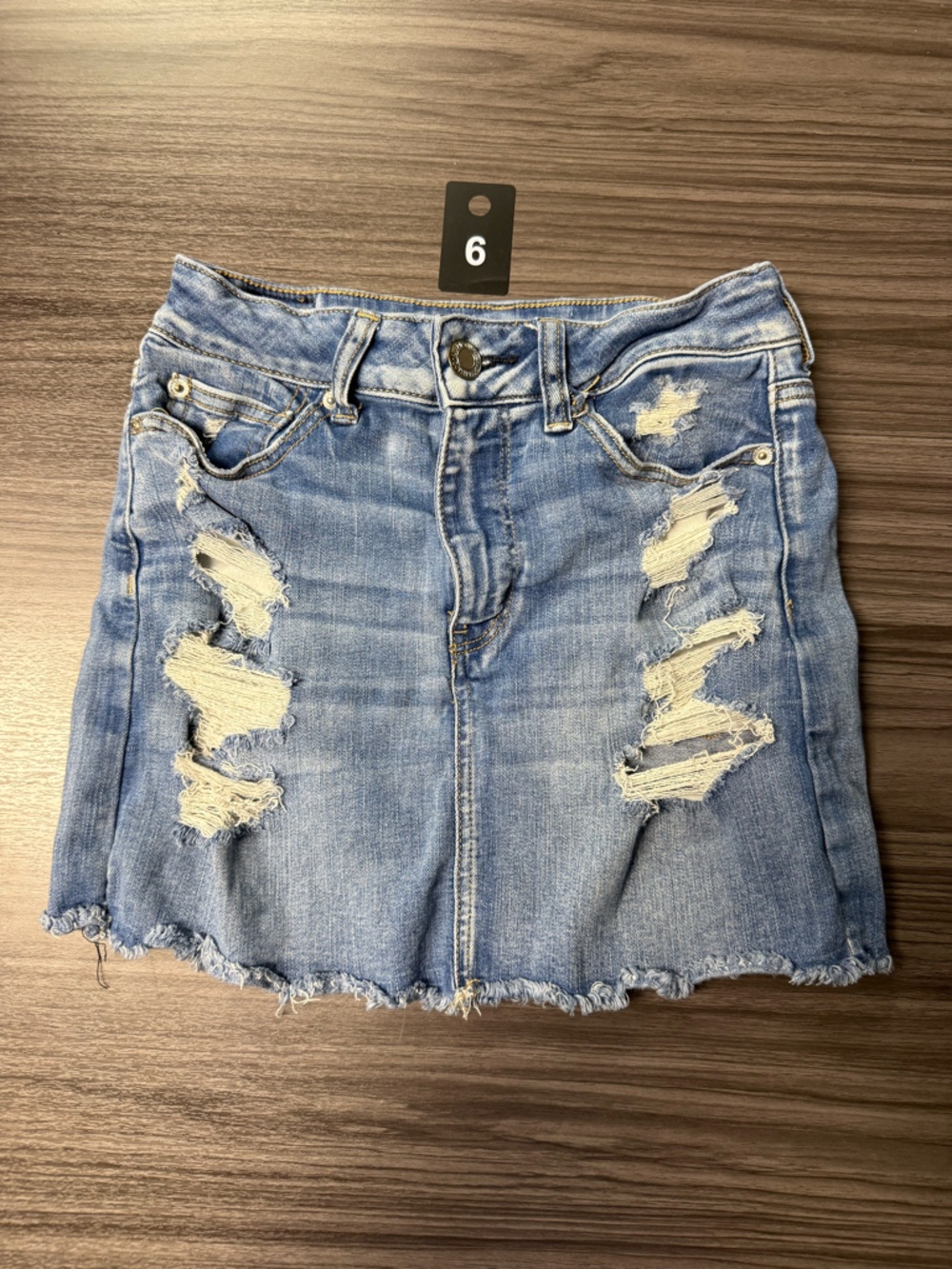 American Eagle Outfitters Light Blue Distressed Denim Mini Skirt
